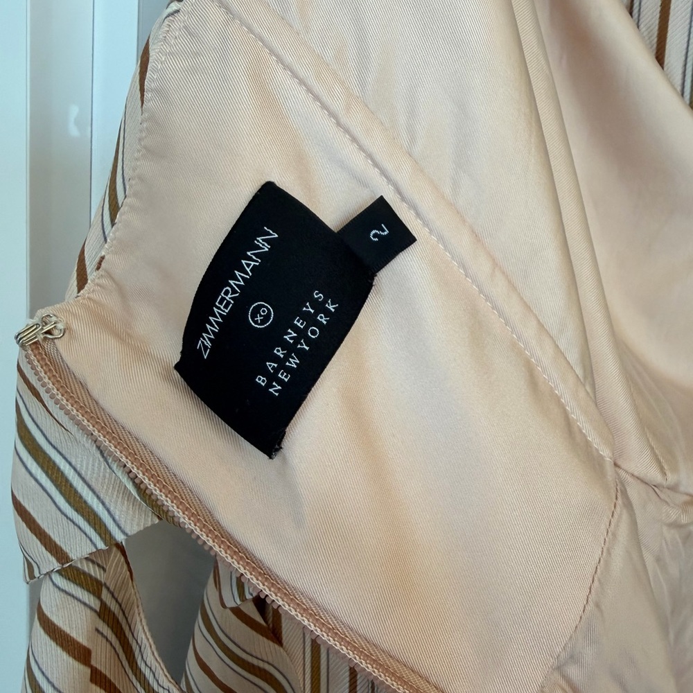 Zimmermann Beige and Brown Striped Ruffle Mini Dress - Picture 4 of 6